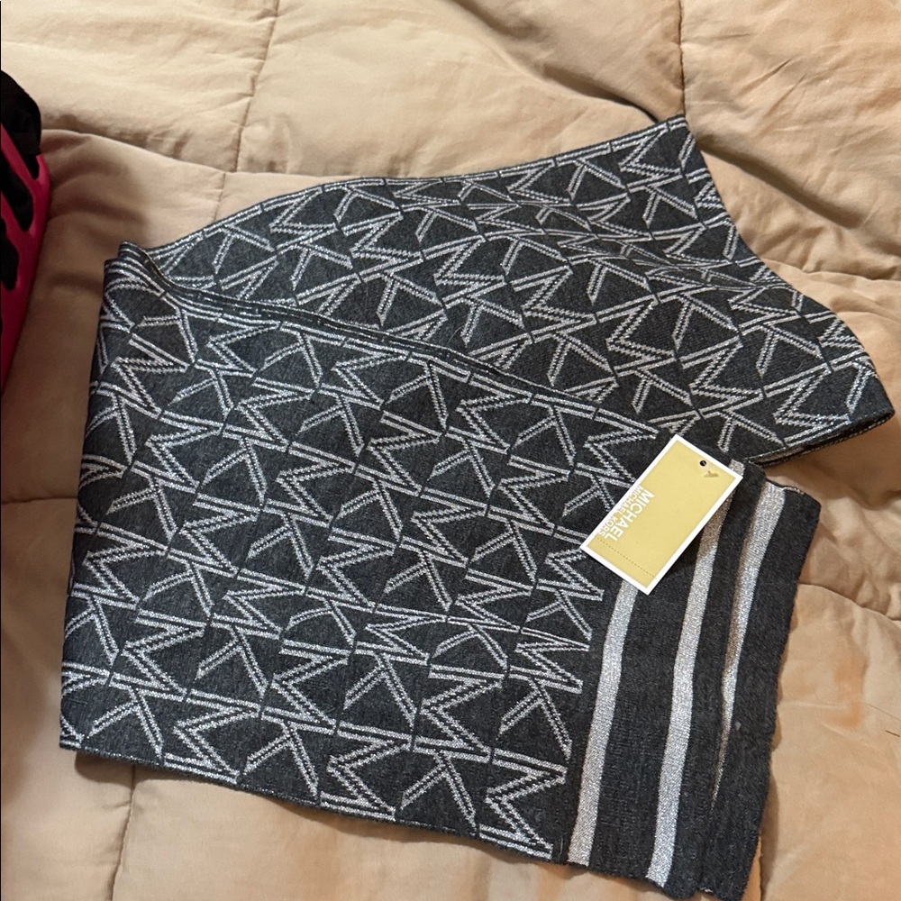 Michael Kors Charcoal and White MK Pattern Scarf - Picture 2 of 2